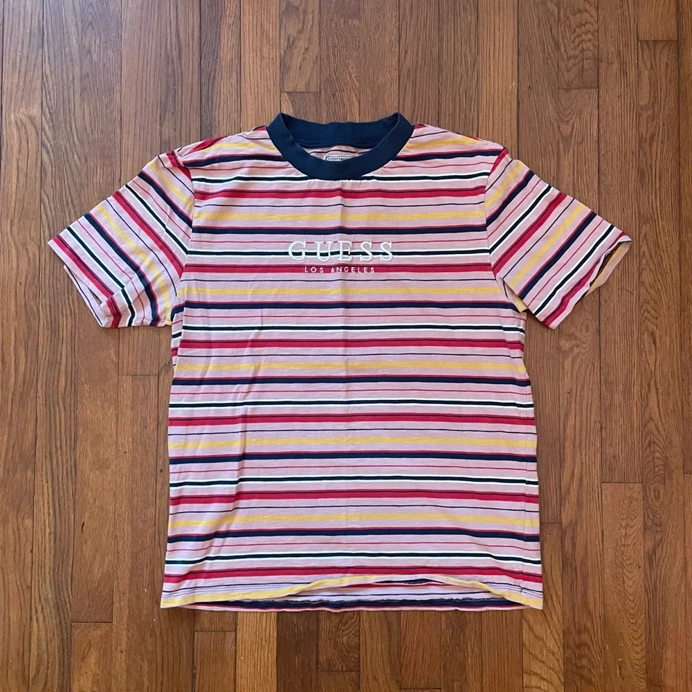 Vintage Guess Stripe Embroidered Striped Spell out Streetwear T Shirt Sz M ππ - Picture 3 of 12